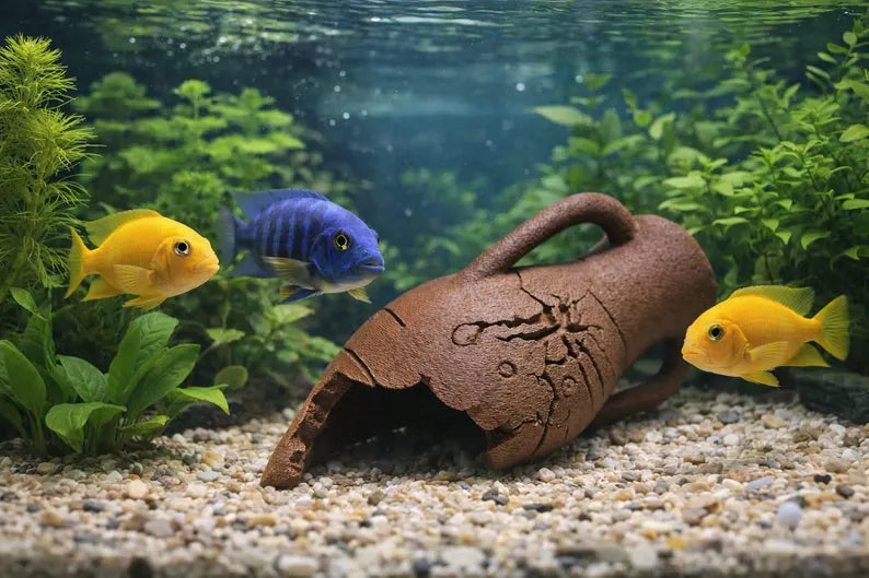 Ancient Amphora Aquarium Cave – Broken Vase Fish Hideout | Betta & Shrimp Shelter | Ruins Aquascape Decor