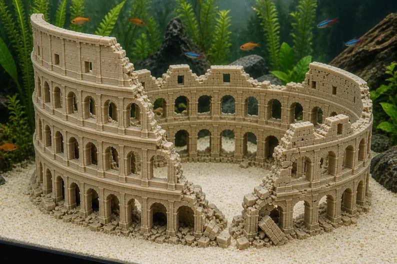 XL & XXL Colosseum Aquarium Decor – Giant Roman Ruins Aquascape Centerpiece for Large Fish Tanks