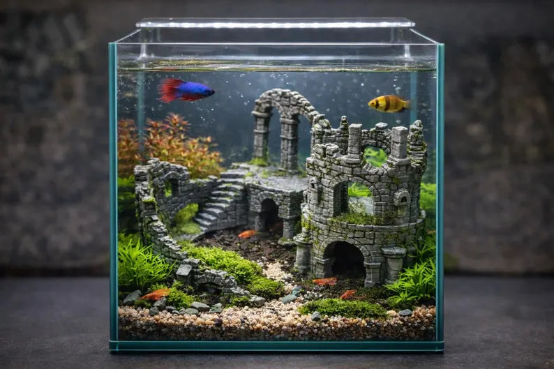 Nano Aquarium Ruins – 30L Castle Aquascape Centerpiece