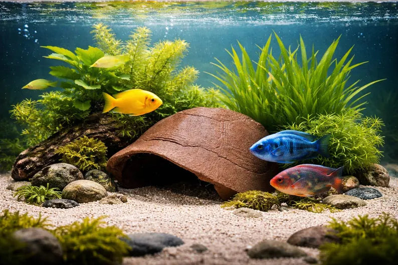 Turtle Shell Aquarium Cave – Natural Fish Hideout | Shrimp & Betta Shelter | Freshwater Aquascape Decor