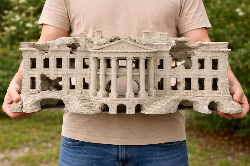 White House Aquarium Decor XL & XXL – Monument Ruins Rock Cave Centerpiece for Large Aquariums & Cichlid Tanks
