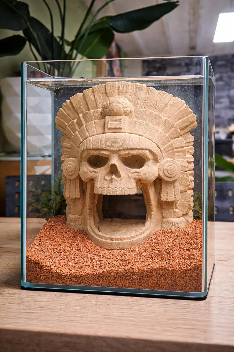 Aztec Skull Nano Aquarium Cave – 30L Temple Aquascape Decor