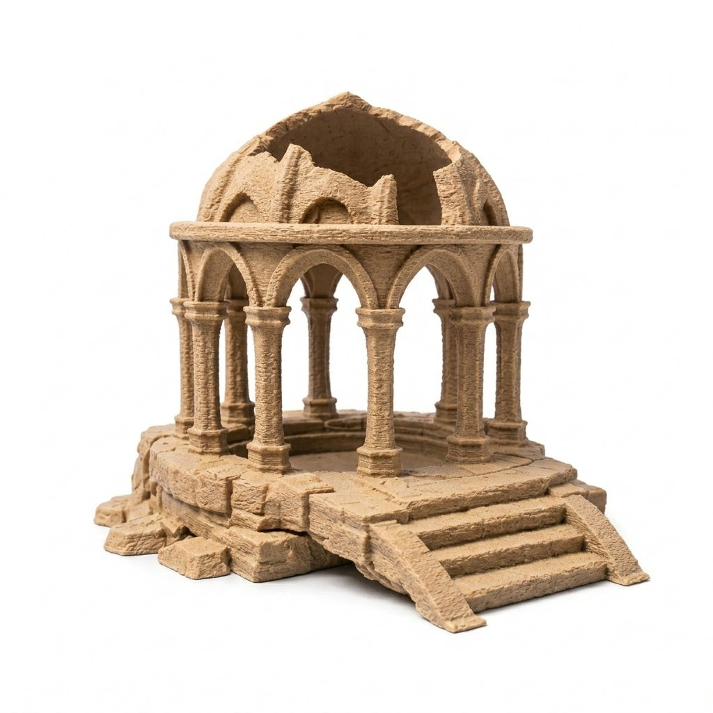 Sunken Temple Aquarium Ruins – Pavilion Cave & Feeding Bowl