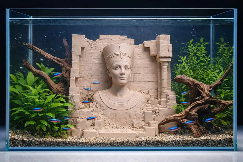 Ancient Egyptian Aquarium Background – Nefertiti Relief Wall Decor