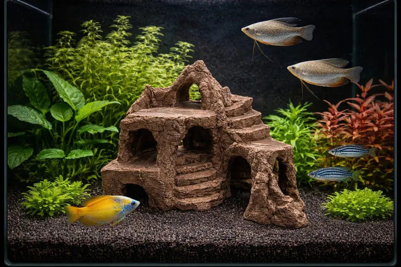 Savannah Cichlid Cave – Multi-Level Sandstone Rock Hideout for Aquariums