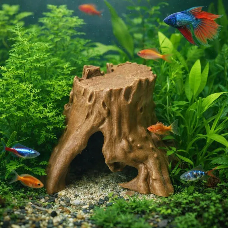 Tree Stump Aquarium Cave – Driftwood Style Aquascape Hideout