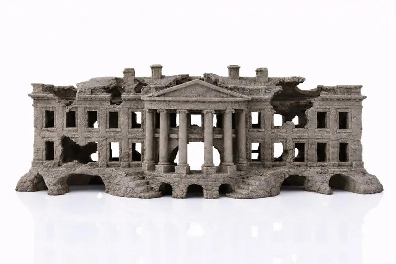 White House Aquarium Decor XL & XXL – Monument Ruins Rock Cave Centerpiece for Large Aquariums & Cichlid Tanks