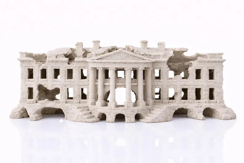 White House Aquarium Decor XL & XXL – Monument Ruins Rock Cave Centerpiece for Large Aquariums & Cichlid Tanks